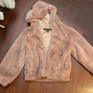 Hooded faux fur jacket-light pink